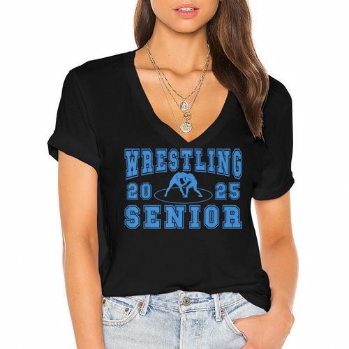 Wrestling Senior Night Wrestling Senior 2025 Graduation 44 Women's Jersey Short Sleeve Deep V-Neck Tshirt				 - Best Gift Smart