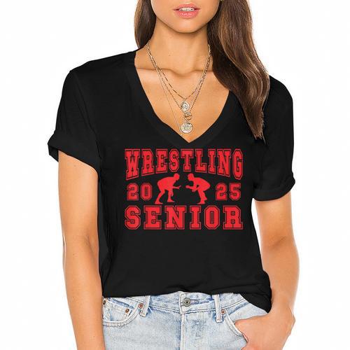 Wrestling Senior Night Wrestling Senior 2025 Graduation 7 Women's Jersey Short Sleeve Deep V-Neck Tshirt - Best Gift Smart