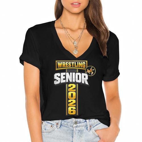 Wrestling Senior Night Senior 2026 Faith Cross Graduation Women's Jersey Short Sleeve Deep V-Neck Tshirt				 - Best Gift Smart