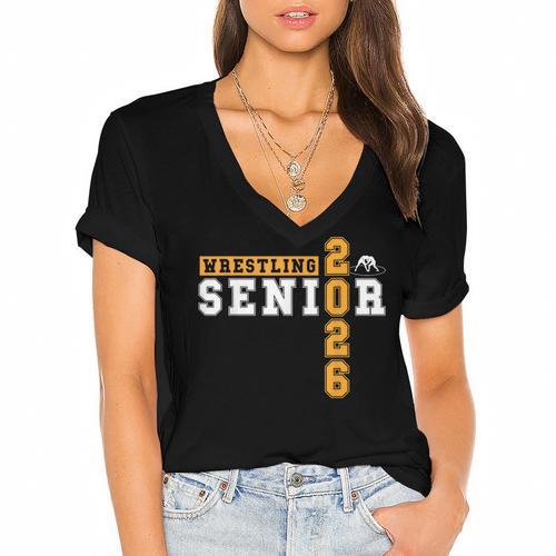 Wrestling Senior Night Wrestling Senior 2026 Graduation 27 Women's Jersey Short Sleeve Deep V-Neck Tshirt				 - Best Gift Smart
