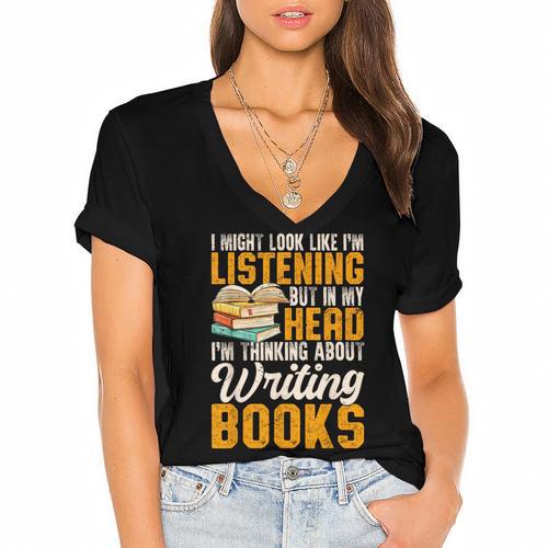 Writer Book Published Author Writers Men Women Women's Jersey Short Sleeve Deep V-Neck Tshirt				 - Bookorys UK