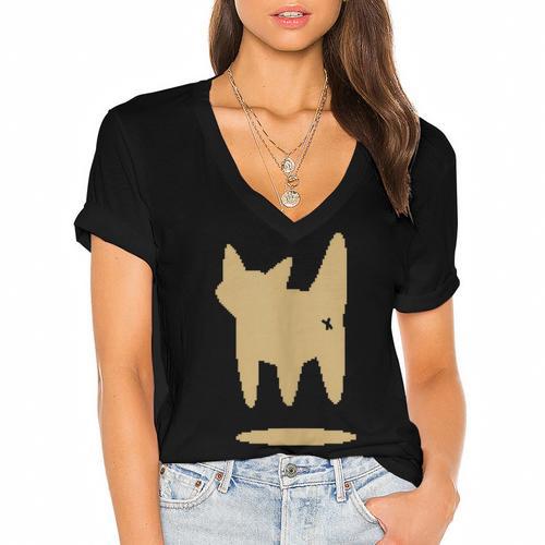 Yk2 Cat With Tomboy Tail 90s Nostalgia Downtown Indie Women's Jersey Short Sleeve Deep V-Neck Tshirt - Figerry