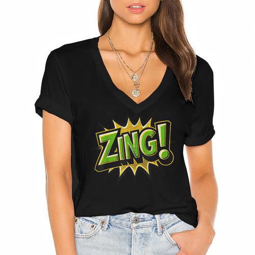 ZING Comic Book Retro Artwork – Cartoon Collector Women's Jersey Short Sleeve Deep V-Neck Tshirt - Bookorys
