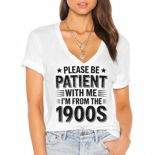 1900s Generation – Nostalgia Graphic Women's Jersey Short Sleeve Deep V-Neck Tshirt - Figerry