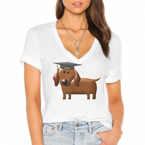 2018 Dog Graduation Shirt Dachshund Graduation For Men Women Kids Women's Jersey Short Sleeve Deep V-Neck Tshirt - Best Gift Smart