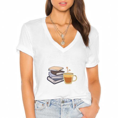 67 Read Every Night Quote For Book Lovers &Coffee Fans Women's Jersey Short Sleeve Deep V-Neck Tshirt				 - Bookorys CA