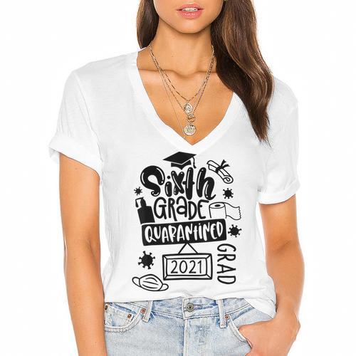 6th Grade Graduate 2021 Graduate Quarantine Sixth Graduation Women's Jersey Short Sleeve Deep V-Neck Tshirt				 - Best Gift Smart