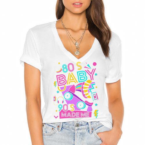 80's Baby 90's Made Me 1980s 1990s Nostalgia Retro Party Premium Tri-Blend Women's Jersey Short Sleeve Deep V-Neck Tshirt				 - Figerry