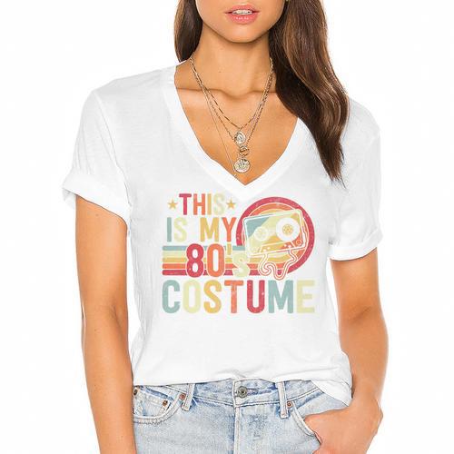This Is My 80s Costume Vintage Style Nostalgia 1980s Retro Premium Tri-Blend Women's Jersey Short Sleeve Deep V-Neck Tshirt				 - Figerry