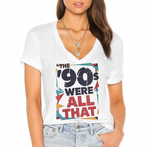 The 90s Were All That – Retro 1990s Nostalgia Tee Women's Jersey Short Sleeve Deep V-Neck Tshirt - Figerry