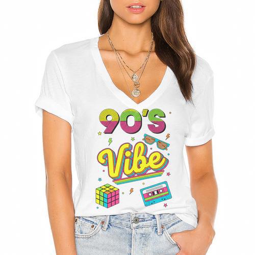 90s Nostalgia Retro Apparel 90'S Vibe Retro Premium Tri-Blend Women's Jersey Short Sleeve Deep V-Neck Tshirt				 - Figerry