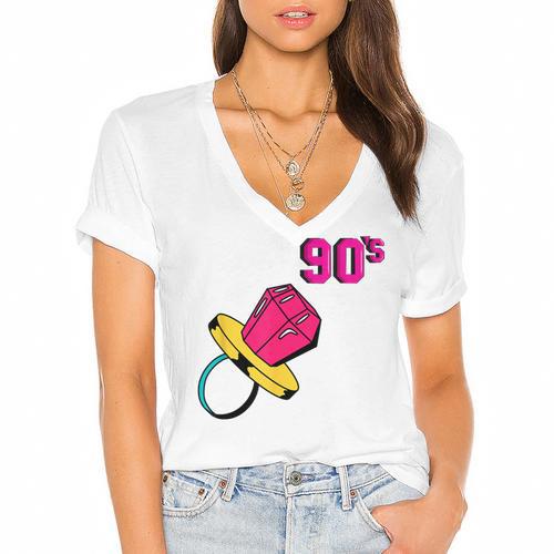 90’s Ring Retro Nostalgia Colorful Throwback Women's Jersey Short Sleeve Deep V-Neck Tshirt				 - Figerry