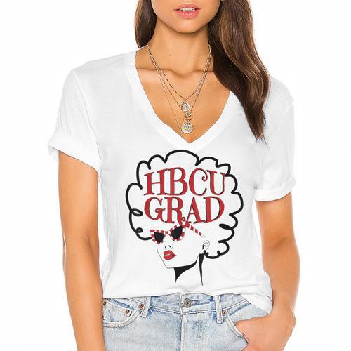 African American HBCU Grad College Graduation Women's Jersey Short Sleeve Deep V-Neck Tshirt				 - Best Gift Smart