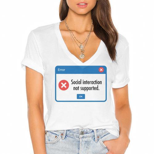 Anti Social Introvert Social Interaction Not Supported Women's Jersey Short Sleeve Deep V-Neck Tshirt - Raresse