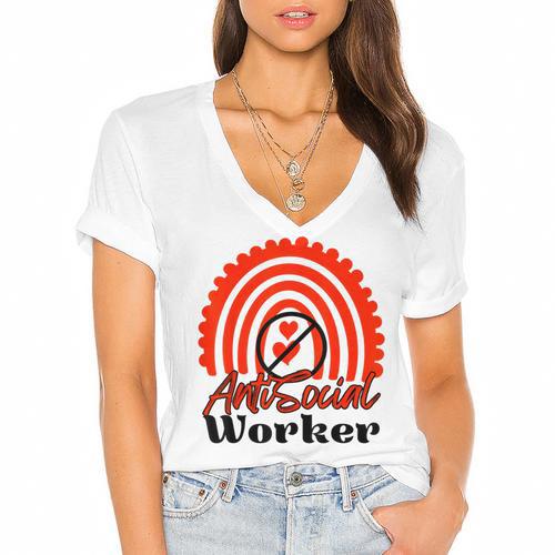 AntiSocial Worker Anti-Social Social Worker Introvert Women's Jersey Short Sleeve Deep V-Neck Tshirt - Raresse