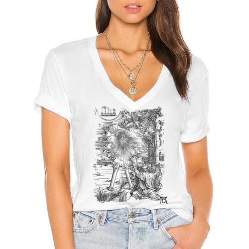 Apocalypse St John Devours The Book 1498 DüRer Angels Women's Jersey Short Sleeve Deep V-Neck Tshirt				 - Bookorys DE