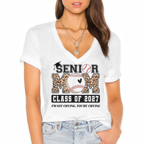 Baseball Senior Class Of 2027 Senior 2027 Graduation Women Women's Jersey Short Sleeve Deep V-Neck Tshirt - Best Gift Smart