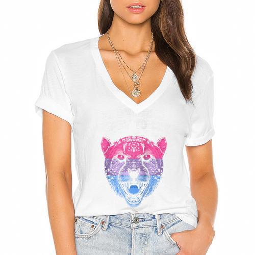Bi Shy And Ready To Cry Bisexual Introvert Bi Pride Raglan Baseball Tee Women's Jersey Short Sleeve Deep V-Neck Tshirt				 - Raresse