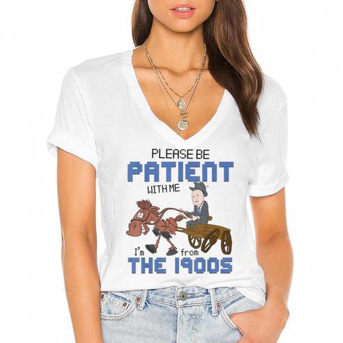 Biden Please Be Patient With Me I'm From The 1900s Vintage Women's Jersey Short Sleeve Deep V-Neck Tshirt				 - Figerry
