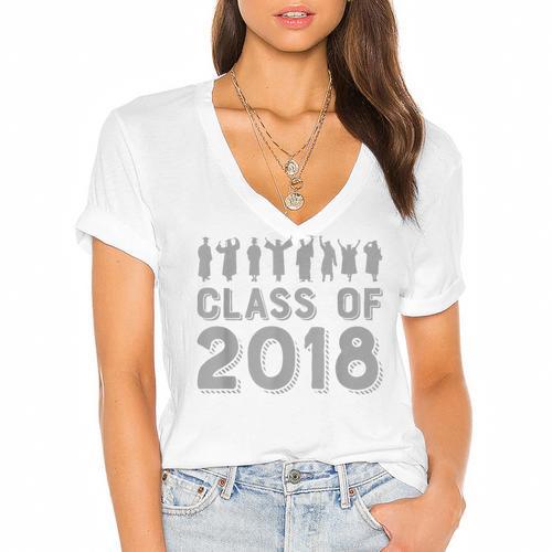 Blue & Grey Class Of 2018 Senior Graduation T Shirt Women's Jersey Short Sleeve Deep V-Neck Tshirt				 - Best Gift Smart