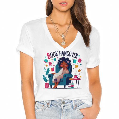 Book Lover Graphic Tee Book Hangover Premium Tri-Blend Women's Jersey Short Sleeve Deep V-Neck Tshirt				 - Bookorys