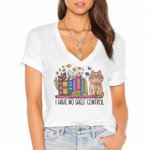 Book Lovers I Have No Shelf Control Women's Jersey Short Sleeve Deep V-Neck Tshirt				 - Bookorys CA