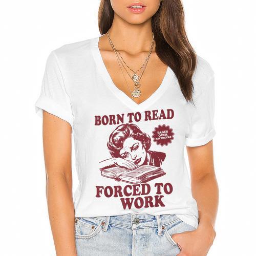 Book Readers Forced To Work Sadness Women's Jersey Short Sleeve Deep V-Neck Tshirt				 - Bookorys DE