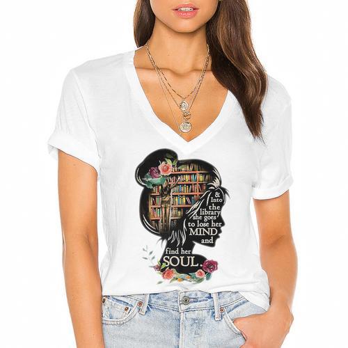 Book Reading Bookworm Book Lover Women Kids Girls Librarian Premium Women's Jersey Short Sleeve Deep V-Neck Tshirt				 - Bookorys DE