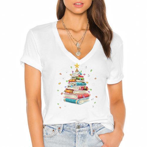 All Booked For Christmas Book Christmas Book Lover Librarian Women's Jersey Short Sleeve Deep V-Neck Tshirt				 - Bookorys