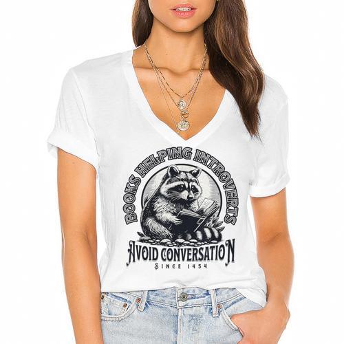 Books Helping Introvert Avoid Conversation Since 1454 Women's Jersey Short Sleeve Deep V-Neck Tshirt				 - Bookorys CA