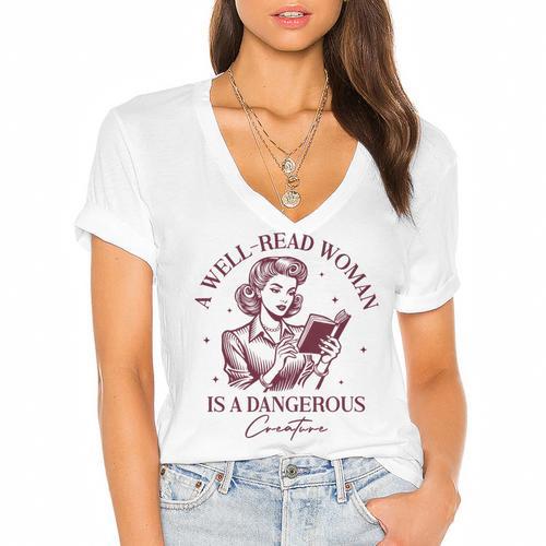 Books A Well-Read Woman Is A Dangerous Creature Women Premium Tri-Blend Women's Jersey Short Sleeve Deep V-Neck Tshirt - Bookorys DE