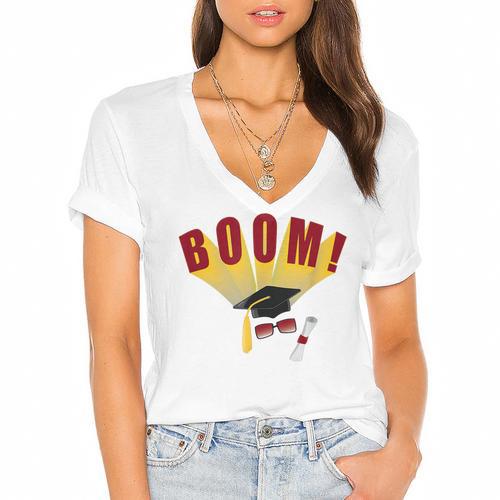 Boom Graduation Hat And Diploma For Proud Graduate Women's Jersey Short Sleeve Deep V-Neck Tshirt				 - Best Gift Smart