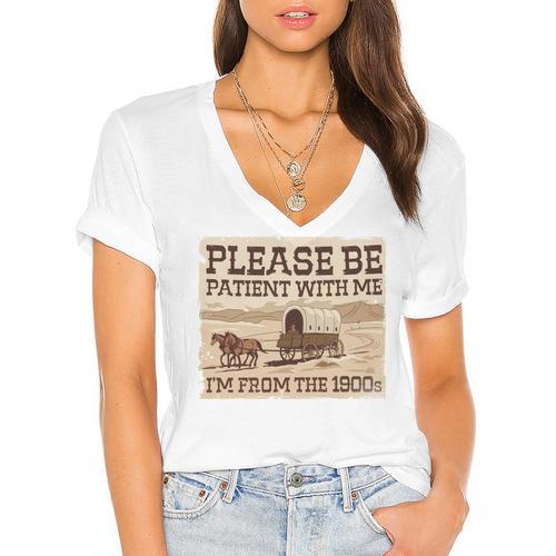 Boomer Millennial Please Be Patient I'm From The 1900s Women's Jersey Short Sleeve Deep V-Neck Tshirt				 - Figerry