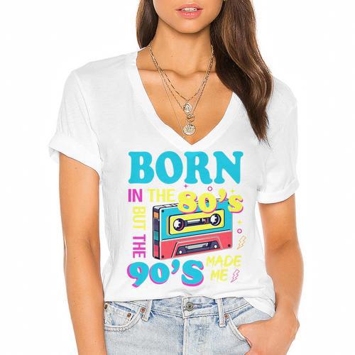 Born In The 80's But 90's Made Me Nostalgia Cassette Tape Premium Tri-Blend Women's Jersey Short Sleeve Deep V-Neck Tshirt				 - Figerry