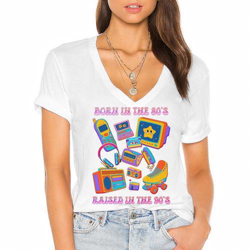 Born In The 80s Raised In The 90s Nostalgia Retro Memories Premium Tri-Blend Women's Jersey Short Sleeve Deep V-Neck Tshirt				 - Figerry