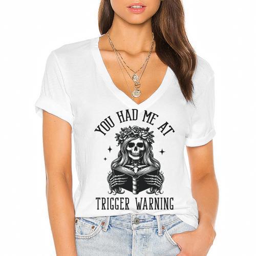 Buy Me Books And Tell Me To STFUATTDLAGG Outfits Spicy Smutty Book Reader You Had Me At Trigger Warning Women's Jersey Short Sleeve Deep V-Neck Tshirt				 - Bookorys