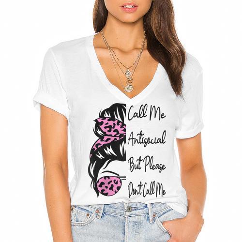 Call Me Antisocial But Please Don't Call Me Introvert Raglan Baseball Tee Women's Jersey Short Sleeve Deep V-Neck Tshirt				 - Raresse