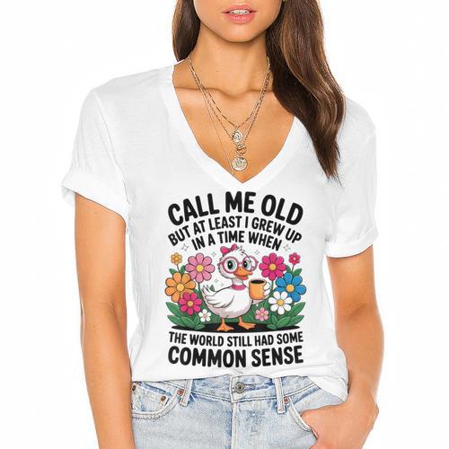 Call Me Old Seniors Nostalgia Retro Humor Casual Women's Jersey Short Sleeve Deep V-Neck Tshirt				 - Figerry