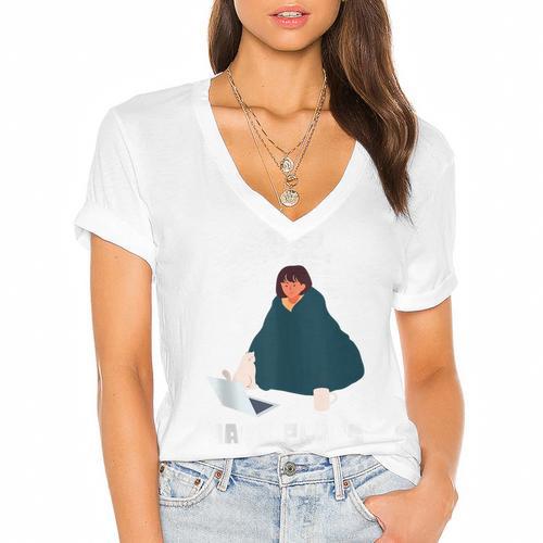Can't Have Plans Introvert Staying Home Women's Jersey Short Sleeve Deep V-Neck Tshirt - Raresse