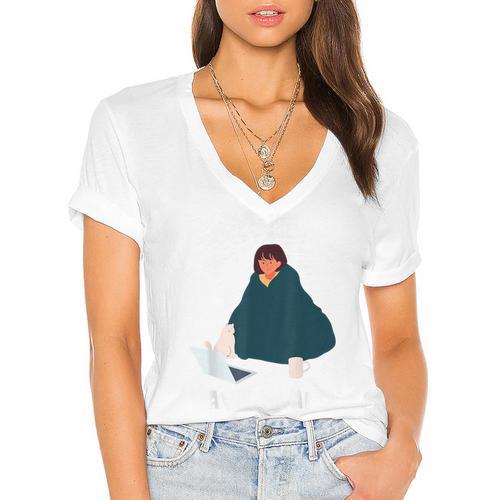 Can't Have Plans Introvert Staying Home Women's Jersey Short Sleeve Deep V-Neck Tshirt - Raresse
