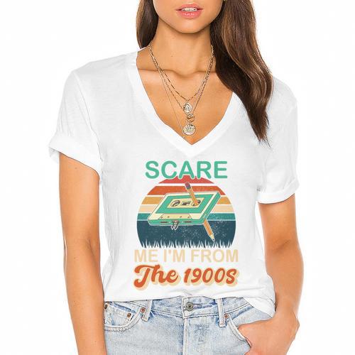 You Can't Scare Me I'm From The 1900s Retro Vintage Premium Tri-Blend Women's Jersey Short Sleeve Deep V-Neck Tshirt - Figerry