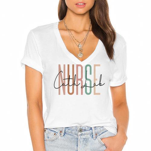 Cath Lab Nurse Catheter Laboratory Nurse Graduation Women's Jersey Short Sleeve Deep V-Neck Tshirt				 - Best Gift Smart
