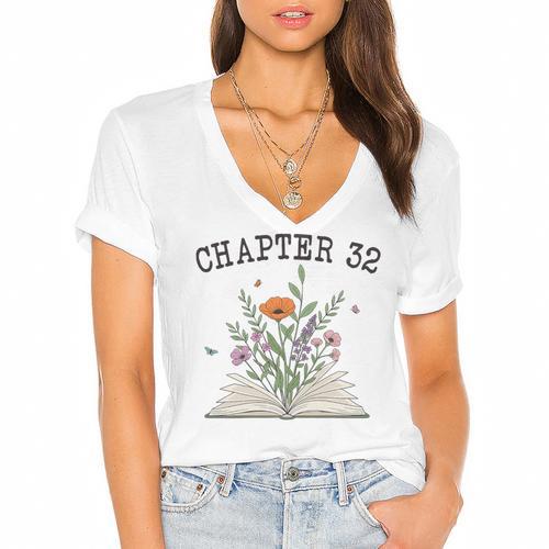 Chapter 32- Book Lovers & Readers 32nd Birthday Wildflowers Premium Tri-Blend Women's Jersey Short Sleeve Deep V-Neck Tshirt				 - Bookorys