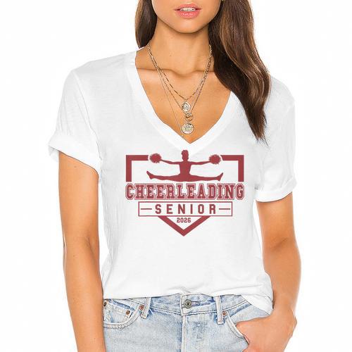Cheerleading Senior Night Cheer Senior 2026 Graduation 69 Women's Jersey Short Sleeve Deep V-Neck Tshirt				 - Best Gift Smart