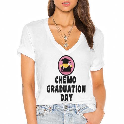 Chemo Graduation Day Victory Support Shirt Women's Jersey Short Sleeve Deep V-Neck Tshirt				 - Best Gift Smart