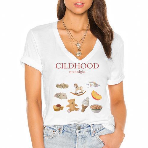 Childhood Nostalgia Good Memories Teddy Bear Ice Cream Women's Jersey Short Sleeve Deep V-Neck Tshirt - Figerry