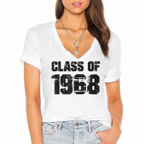 Class Of 1968 High School College Graduation Reunion Women's Jersey Short Sleeve Deep V-Neck Tshirt				 - Best Gift Smart