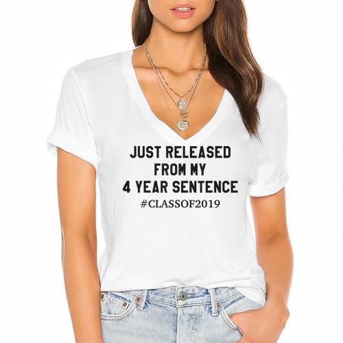 Class Of 2019 4 Year Sentence Graduation High School Women's Jersey Short Sleeve Deep V-Neck Tshirt				 - Best Gift Smart