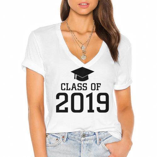 Class Of 2019 Shirt Graduation Gift Women's Jersey Short Sleeve Deep V-Neck Tshirt - Best Gift Smart