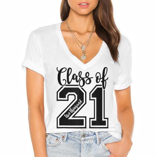 Class Of 2021 Senior 21 Cool Graduation Women's Jersey Short Sleeve Deep V-Neck Tshirt				 - Best Gift Smart